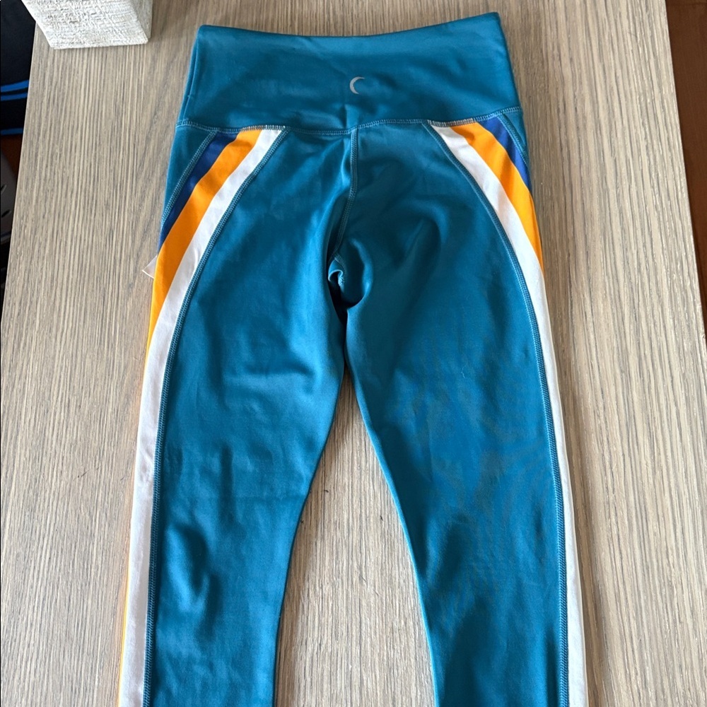 Zyia Active Janis Light n Tight Hi-Rise 7/8 Leggings Teal Stripe Size 2 - Picture 4 of 6